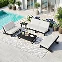 Pia Ricoo 5-Piece Patio Furniture Set, Outdoor Sofa with 2 Loveseat, 2 Chairs &amp; Coffee Table, All-Weather Conversation Set for Backyard/Deck/Lawn - Beige/Dark