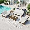Pia Ricoo 5-Piece Patio Furniture Set, Outdoor Sofa with 2 Split Back Loveseat, 2 Chairs &amp; Coffee Table, Conversation Set for Backyard/Deck/Lawn - Beige