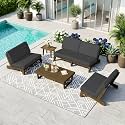 Pia Ricoo 5-Piece Patio Furniture Set, Outdoor Sofa with 2 Loveseat, 2 Chairs &amp; Coffee Table, All-Weather Conversation Set for Backyard/Deck/Lawn - Dark Gray