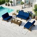 Pia Ricoo 5-Piece Patio Furniture Set, Outdoor Sofa with 2 Split Back Loveseat, 2 Chairs &amp; Coffee Table, Conversation Set for Backyard/Deck/Lawn - Navy