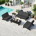 Pia Ricoo 5-Piece Patio Furniture Set, Outdoor Sofa with 2 Split Back Loveseat, 2 Chairs &amp; Coffee Table, Conversation Set for Backyard/Deck/Lawn - Dark Gray/Dark