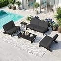 Pia Ricoo 5-Piece Patio Furniture Set, Outdoor Sofa with 2 Loveseat, 2 Chairs &amp; Coffee Table, All-Weather Conversation Set for Backyard/Deck/Lawn - Dark Gray/Dark