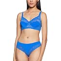 PIBU Women's Non Wired Bra with Bikini Panty Comfort Fit Lace Lingerie Set (Blue, 32)