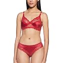 PIBU Women's Non Wired Bra with Bikini Panty Comfort Fit Lace Lingerie Set (Red, 32)