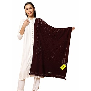 pick ur needs womens premium knitted winter soft shawl woolen warm stole with elegant lace pattern amp tassels for girls