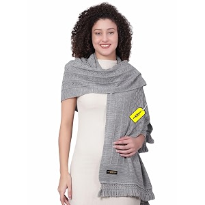 pick ur needs womens premium knitted winter soft shawl woolen warm stole with elegant lace pattern amp tassels for girls