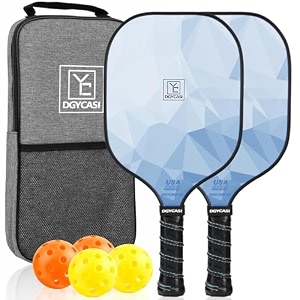 pickleball paddles set of 2 usapa approved pickleball set fiberglass lightweight rackets 2 pack 2 outdoor 2 indoor pickleball balls 1 bag for women men blue