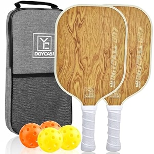 pickleball paddles set of 2 usapa approved pickleball set fiberglass lightweight rackets 2 pack 2 outdoor 2 indoor pickleball balls 1 bag for women men wood grain