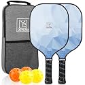 Pickleball Paddles Set of 2, USAPA Approved Pickleball Set, Fiberglass Lightweight Rackets 2 Pack, 2 Outdoor, 2 Indoor Pickleball Balls, 1 Bag for Women Men, (Blue.)