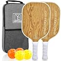 Pickleball Paddles Set of 2, USAPA Approved Pickleball Set, Fiberglass Lightweight Rackets 2 Pack, 2 Outdoor, 2 Indoor Pickleball Balls, 1 Bag for Women Men, (Wood Grain.)