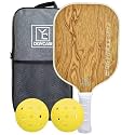 Pickleball Paddles Set of 1, USAPA Approved Pickleball Set, Fiberglass Lightweight Rackets 1 Pack, 1 Outdoor, 2 Indoor Pickleball Balls, 1 Bag for Women Men, (Wood Grain 1Pc)