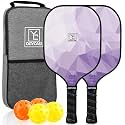 Pickleball Paddles Set of 2, USAPA Approved Pickleball Set, Fiberglass Lightweight Rackets 2 Pack, 2 Outdoor, 2 Indoor Pickleball Balls, 1 Bag for Women Men, (Purple.)