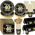 Pickmesh 194 Pcs 40th Birthday Party Decorations Supplies Include Cheers to 40 Years Paper Plates Napkins Cup Tablecloth Fork Knife Spoon for Women Men Birthday Anniversary Party Supplies