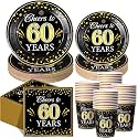 Pickmesh 250 Pcs 60th Birthday Party Supplies Decorations Serve 50 Black Gold Cheers to 60 Years Disposable Paper Plates Napkins and Cups for Women Men 50th Birthday Wedding Anniversary Party Supplies