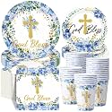 Pickmesh 250 Pcs Blue Baptism Plates Napkins Cups God Bless, Serves 50
