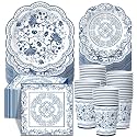 Pickmesh 250 Pcs Chinoiserie Party Supplies Decorations Blue and White Porcelain Disposable Paper Plates Napkins and Cups for Blue White Floral Baby Shower Birthday Wedding Tea Party, Serve 50