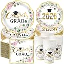 Pickmesh 250 Pcs Class of 2026 Graduation Party Supplies for 50, Pink and Gold Floral Congrats Grad Paper Plates Napkins Cups Disposable Graduation Party Tableware Set for Grad Table Decoration