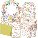 Pickmesh 250 Pcs Garden Blooms Wildflower Disposable Tableware Set Watercolor Floral Paper Plates Napkins and Cups for Wedding Birthday Party Supplies Bridal Baby Shower Engagement, Serve 50 Guest