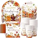 Pickmesh 250 Pcs Happy Friendsgiving Party Decorations Give Thanks Paper Plates Napkins and Cups Fall Pumpkin Disposable Tableware Set for Autumn Harvest Thanksgiving Farmhouse Party Supplies Serve 50