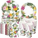 Pickmesh 250 Pcs Hawaiian Paper Plates Napkins Cup Set, Tropical Luau Plate