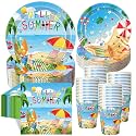 Pickmesh 250 Pcs Hello Summer Plates Napkins and Cups Beach Party Decorations Hawaiian Tropical Disposable Paper Tableware Set for 50 Guests Summery Ocean Pool Luau Birthday Party Supplies