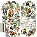 Pickmesh 250 Pcs Jungle Birthday Party Supplies Decorations Serve 50 Safari Animals Disposable Paper Plates Napkins and Cups Jungle Wild Animals Zoo Safari Baby Shower Birthday Wedding Party Supplies