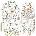 Pickmesh 250 Pcs Spring Wildflower Decoration Floral Hummingbird Themed Disposable Paper Plates Napkins and Cups Dinner Tableware for Birthday Party Dinnerware Birthday Baby Shower Tea Party Supplies