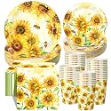 Pickmesh 250 Pcs Sunflower Yellow Party Plates Napkins Cups Set Serve 50
