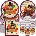 Pickmesh 250 Pcs Turkey Thanksgiving Party Decorations Autumn Harvest Paper Plates Napkins and Cups Give Thanks Disposable Tableware Set for Fall Thanksgiving Friendsgiving Party Supplies Serve 50