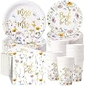 Pickmesh 250 Pcs Wildflower Bridal Shower Decorations Floral Miss to Mrs Plates and Napkins Sets Bride to Be Disposable Paper Tableware Set for Wedding, Engagement, Bachelorette Party, Serves 50