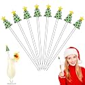 Pickmesh 8 Pcs Christmas Drink Stirrers Glass Christmas Tree Cocktail Stirrers Reusable Stir Swizzle Sticks Hot Cocoa Bar Supplies Chocolate Decoration for Home Office Bar Restaurant