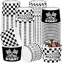Pickmesh 80 Pcs Black and White Checkered Ice Cream Paper Cups 9 oz Race Car Disposable Dessert Bowls Snack Soup Paper Cups Checkered Flag Birthday Party Supplies for Hot or Cold Food