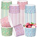 Pickmesh 80 Pcs Floral Paper Ice Cream Cups 9 oz Spring Summer Floral Disposable Dessert Bowls Snack Soup Paper Cups Birthday Wedding Baby Shower Tea Party Supplies for Hot or Cold Food