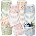 Pickmesh 80 Pcs Spring Floral Paper Ice Cream Cups 9 oz Wild Floral Disposable Dessert Bowls Snack Soup Paper Cups Birthday Wedding Baby Shower Tea Party Supplies for Hot or Cold Food