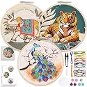 picknMAKE Combo of 3 Full DIY Hand Embroidery Kits for Beginners | New Hobby Kit for Adults & Kids | Pre-Printed Fabric Panels with Threads, Needles, Hoop, Sequins & Instruction Guide