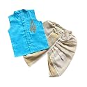 Picksparrow Baby Boy Cotton Silk-Tissue Kasavu Cotton Shirt with Dhoti pant (Peacock-Sleeveless)