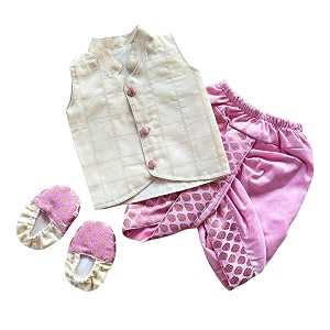 picksparrow baby boy shirt-dhoti pants-booties cotton silk checks