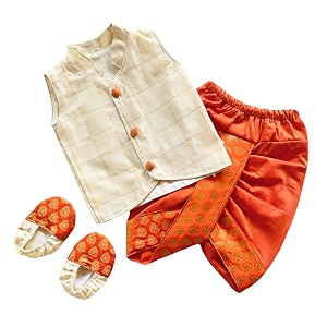 picksparrow baby boy shirt-dhoti pants-booties cotton silk checks