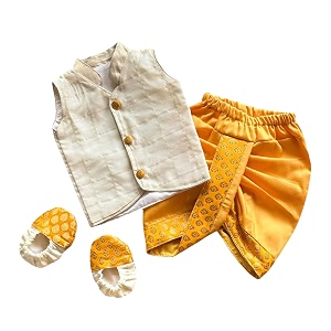 picksparrow baby boy shirt-dhoti pants-booties cotton silk checks