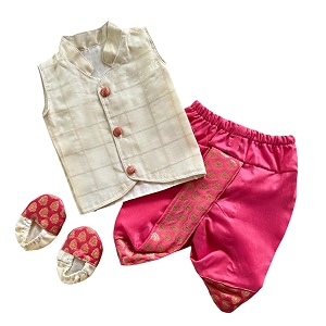 picksparrow baby boy shirt-dhoti pants-booties cotton silk checks