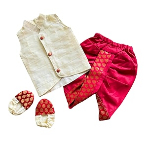 picksparrow baby boy shirt-dhoti pants-booties cotton silk checks