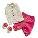 Picksparrow Baby Boy Shirt-Dhoti Pants-Booties (Cotton Silk, Checks)