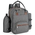 Picnic Backpack, 2-Person Set with Blanket and Wine Holder, Gray