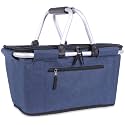Picnic Basket, SIYUAN Collapsible Shopping Basket with Lid 27L Large Market Basket with Handles Reusable Folding Grocery Basket Insulated Cooler Bag for Picnic Travel, Blue