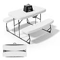 Picnic Table with Benches, Durable All-Weather Steel Frame, Stable & Easy to Clean, Portable Camping Table and Chairs for Outdoor & Indoor Use