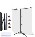 PICPRO 9ft x 6ft T-Shaped Background Photography & Videography Stand With White Screen Reflector