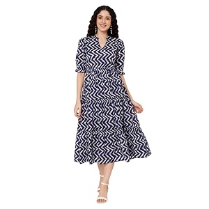 PIDAVLIYAS Womens Cotton Floral Printed Midi Dress