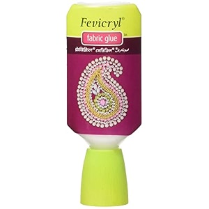 pidilite fevicryl fabric glue  design clothes with ornaments  mirror pieces patchwork stones laces sequins and more  pack of 5 20g each with key ring