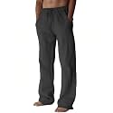 PIDOGYM Mens Cotton Linen Pants Beach Casual Pajama Pants with Pockets