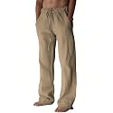 PIDOGYM Mens Cotton Linen Pants Beach Casual Pajama Pants with Pockets